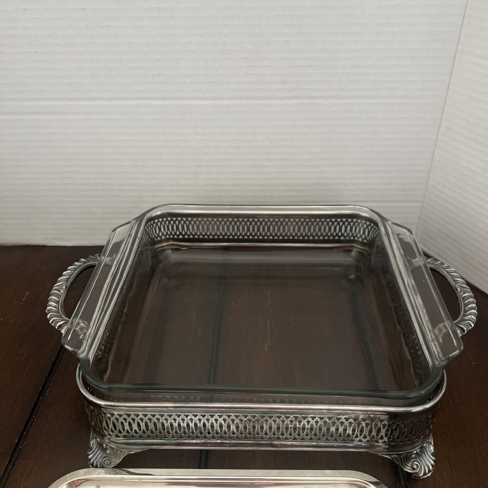 VTG Double Handle Silverplate Buffet Server w/Lid & Glass Baking Dish