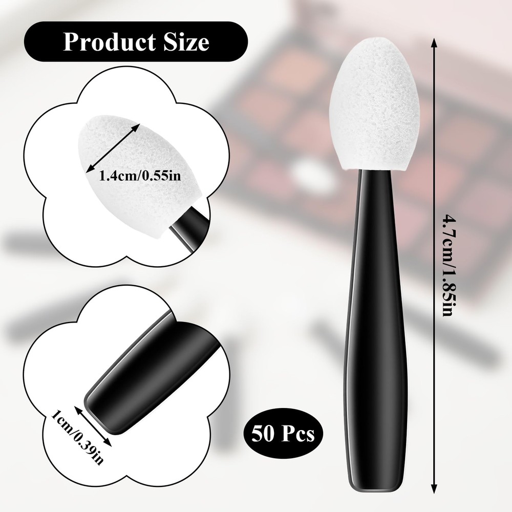 50 Pcs Disposable Eye Shadow Sponge Applicators, Mini Black, White