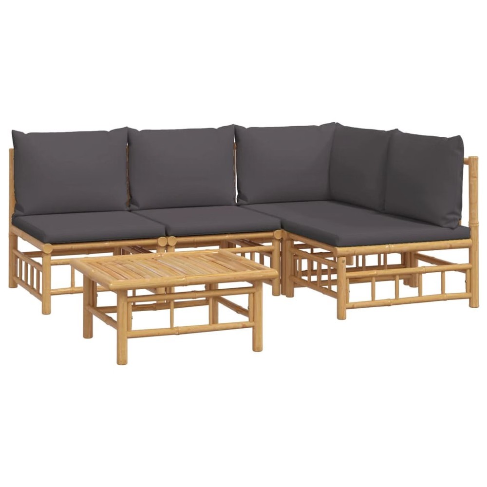 Garden Lounge Set Dark Grey Bamboo, Fabric (100% polyester)