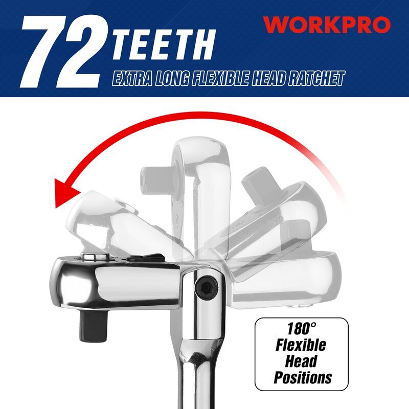 WORKPRO 3/8" Drive Extra Long Flex Head Ratchet 18" Ratchet Handle Quick Release