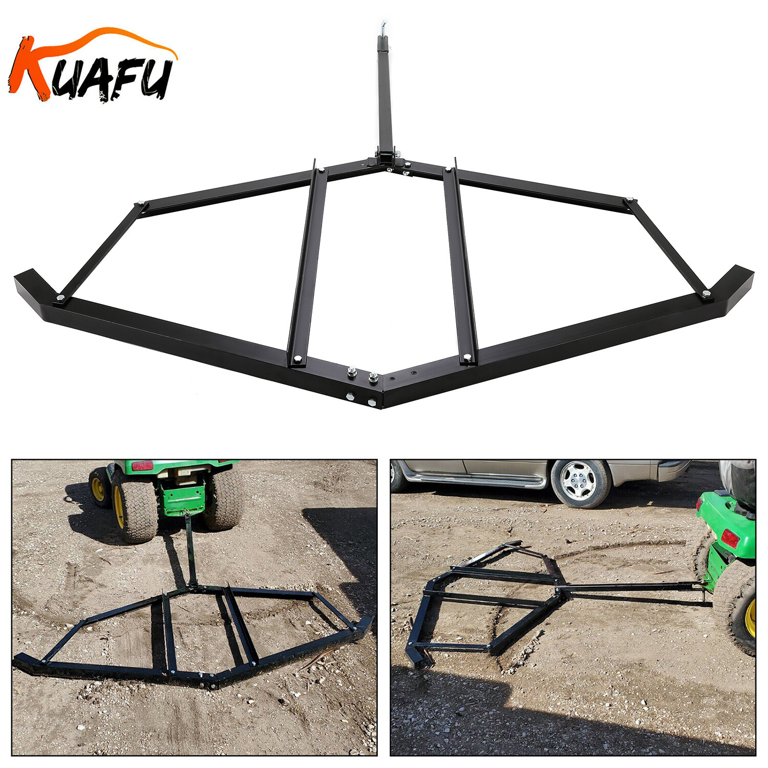 Tow Behind Drag Harrow 72" Width For Garden Lawn Tractor Adjustable Center Bars
