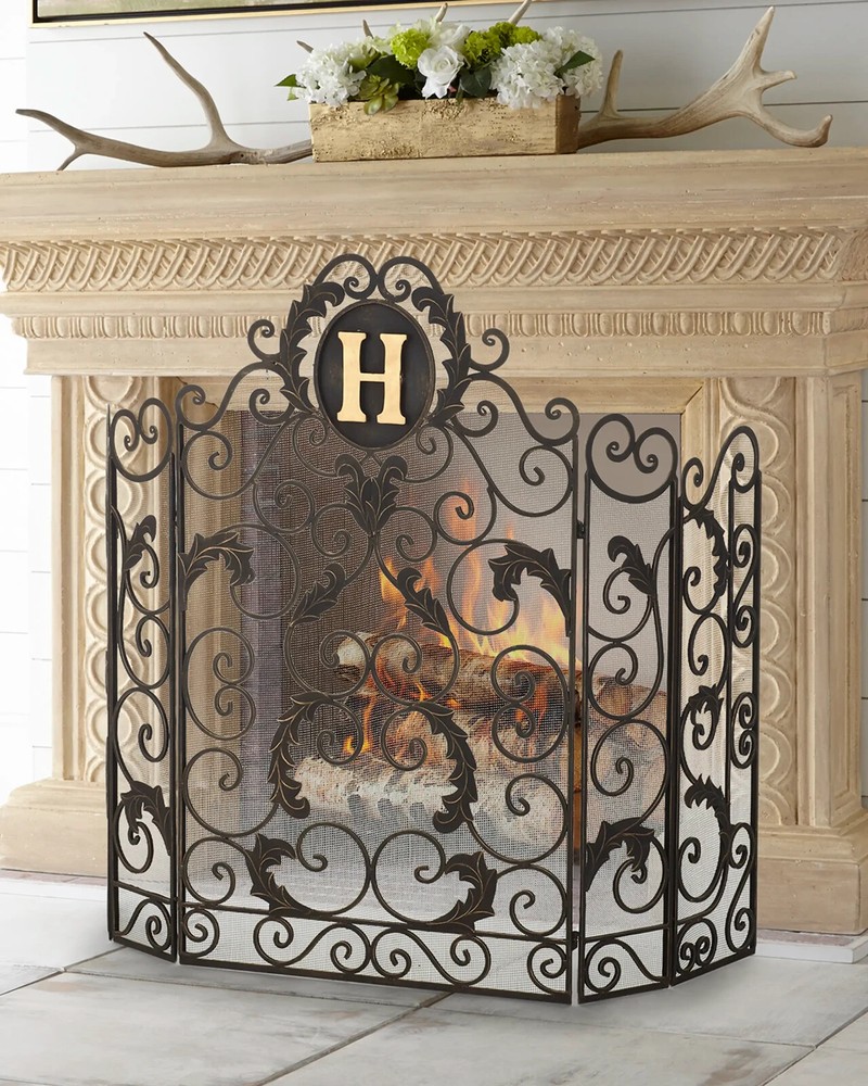 5-Panel Monogram Fireplace Screen, Personalized-Any letter