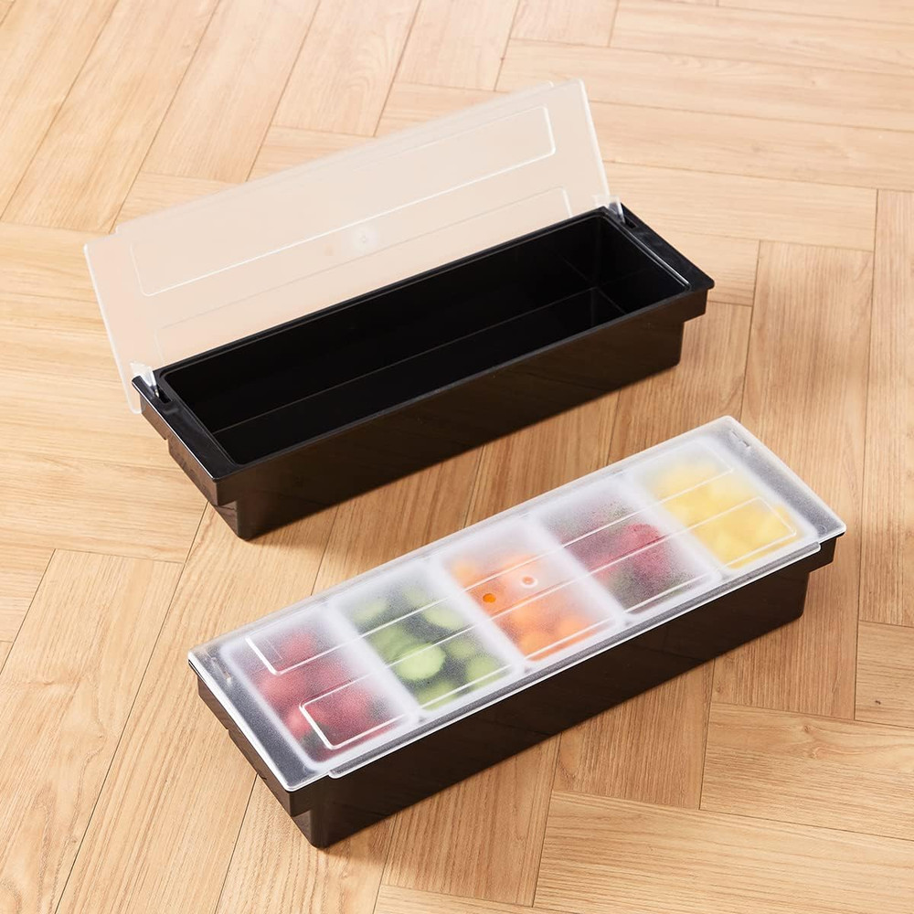 Ice Cooled Condiment Serving Container-6 Compartment Chilled Garnish Tray Bar Ca