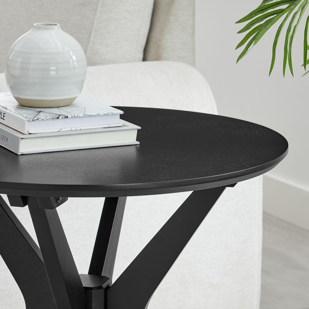 Mid Century Modern 24 Inch Round Side Table with Unique Intersecting Base