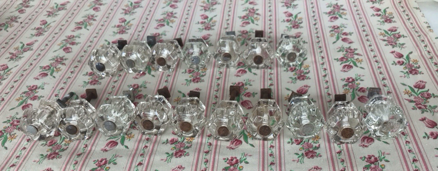 Lot Vintage Solid Clear Glass Drawer Pulls Knobs 6-sided Upcycle Recycle