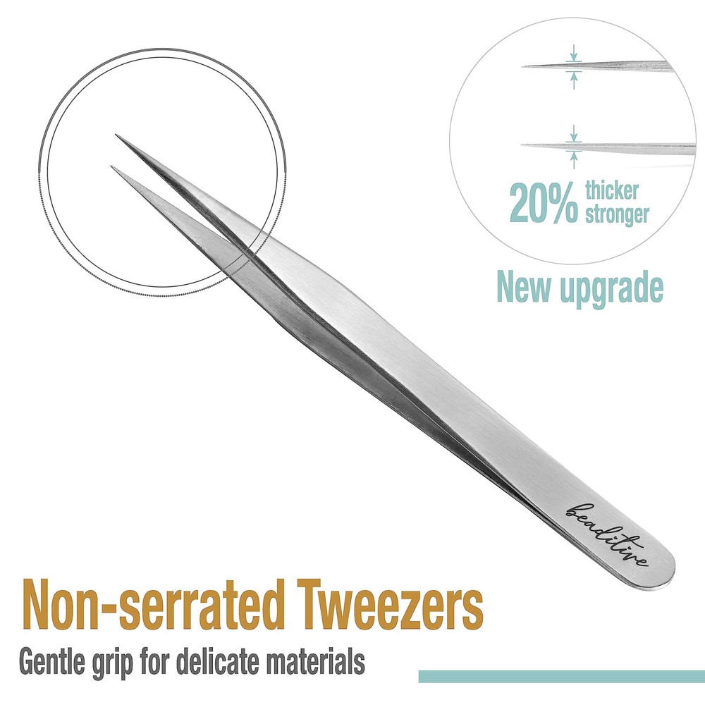 Beaditive High Precision Tweezers 3 Pack - 4.7" Craft for Silver