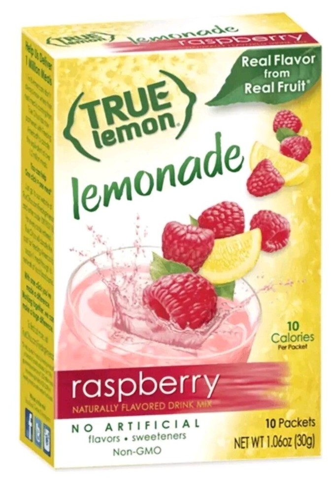 6 PACK True Lemon Raspberry Lemonade Stevia Sweetened Drink Mix - 60 Packets
