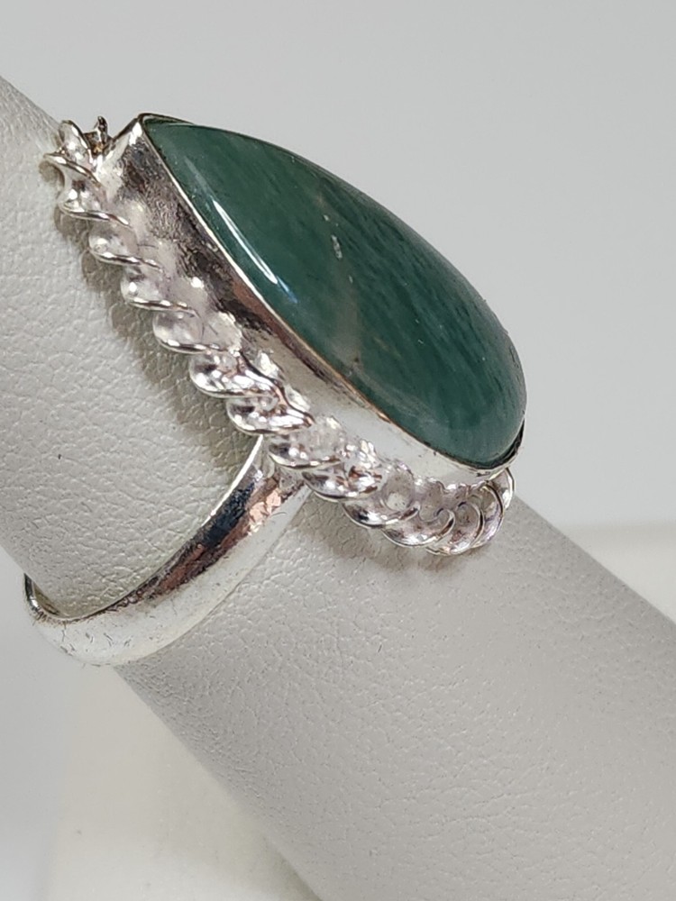 Amazonite Ring Setting Marked 925 Pale Green Stone Large Teardrop SIZE 7.75