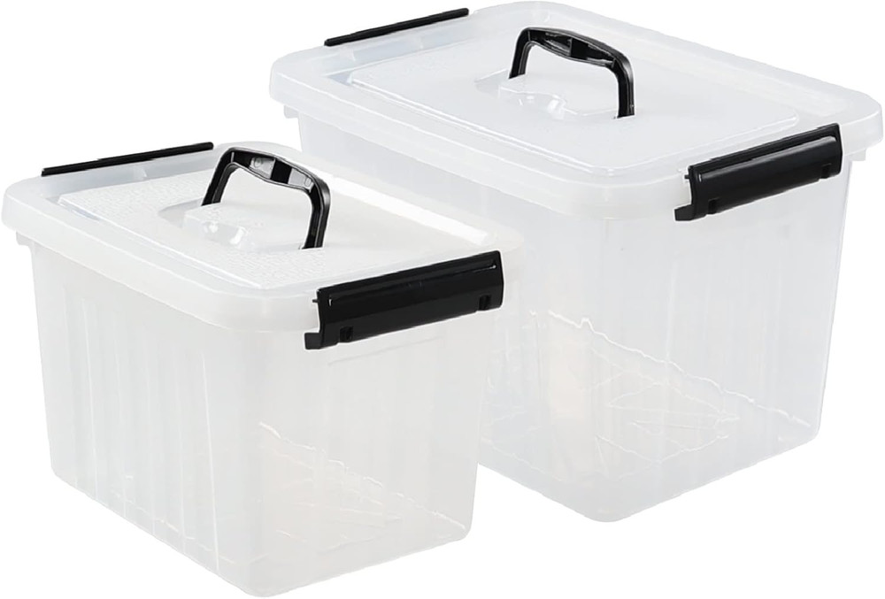 12 Quart & 6 Quart Plastic Latching Storage Container Box with Handle, 2 Pack...
