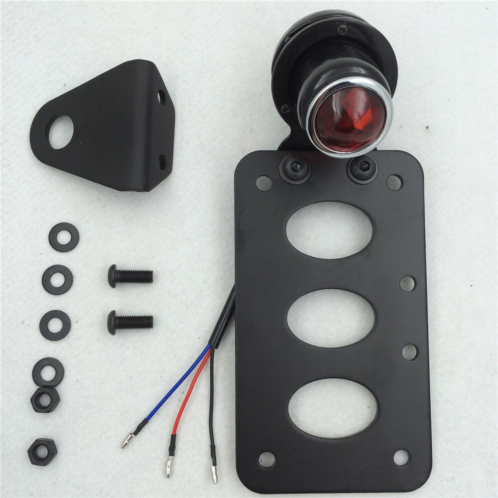 Black Round Side Mount Tail Light License Plate Bracket Chopper Bobber Harley
