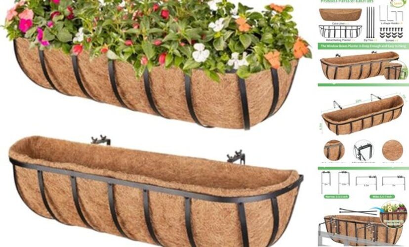 Pack Window Boxes Railing Planter Box with Coconut Liner, Balcony 24 Inch 2