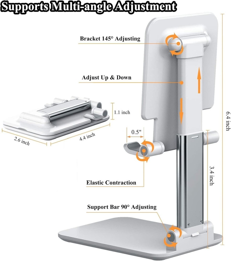 Cell Phone Stand, Adjustable Angle Height Stand for Desk, Fully Foldable (2pcs)