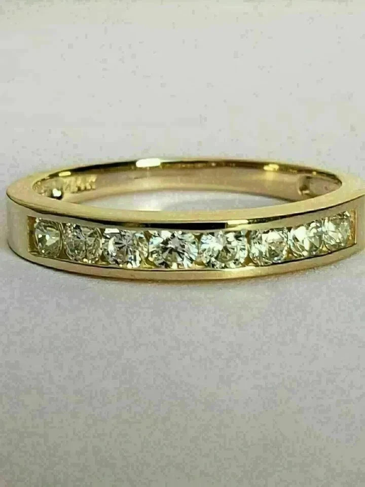2.00 Ct Round Cut Natural Diamond Eternity Wedding Band 18K Yellow Gold Size 7 8