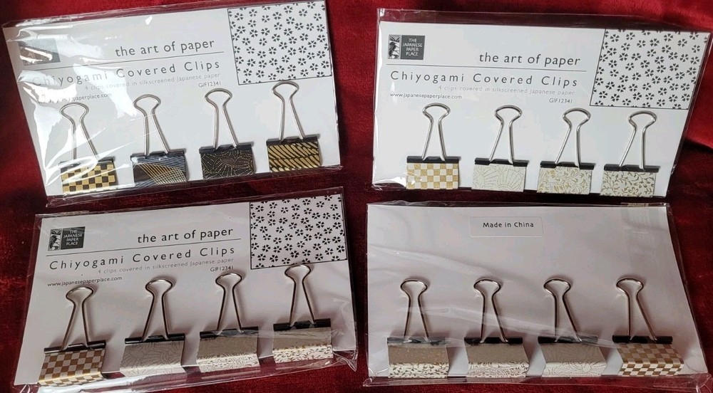 16 Pcs Medium 1.25 Inch Chiyogami Covered Binder Clips Gold Patterns