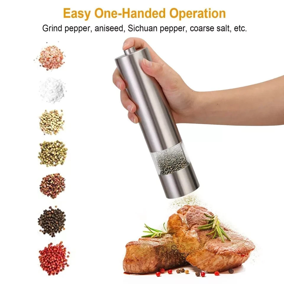 2pcs Electric Salt Pepper Grinder Mill Shakers Set Adjustable Stainless Steel