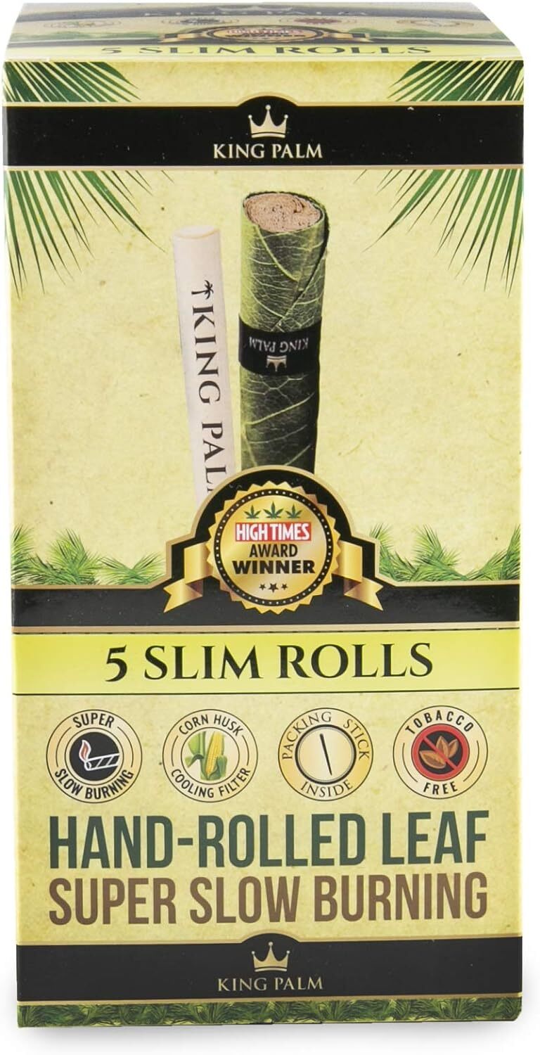 King Palm | Slim | Natural | Prerolled Palm Leafs | 15 Packs of 5 Each =75 Rolls