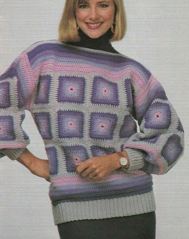 MOTIF PULLOVER SWEATER 3 SIZES DIGEST SIZE CROCHET PATTERN INSTRUCTIONS