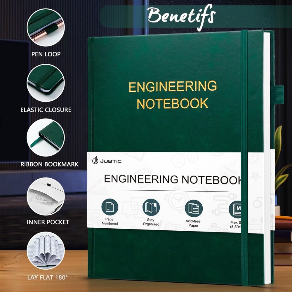 JUBTIC Engineering Notebook for Project Large (8.5 x11 Inch), Dark Green