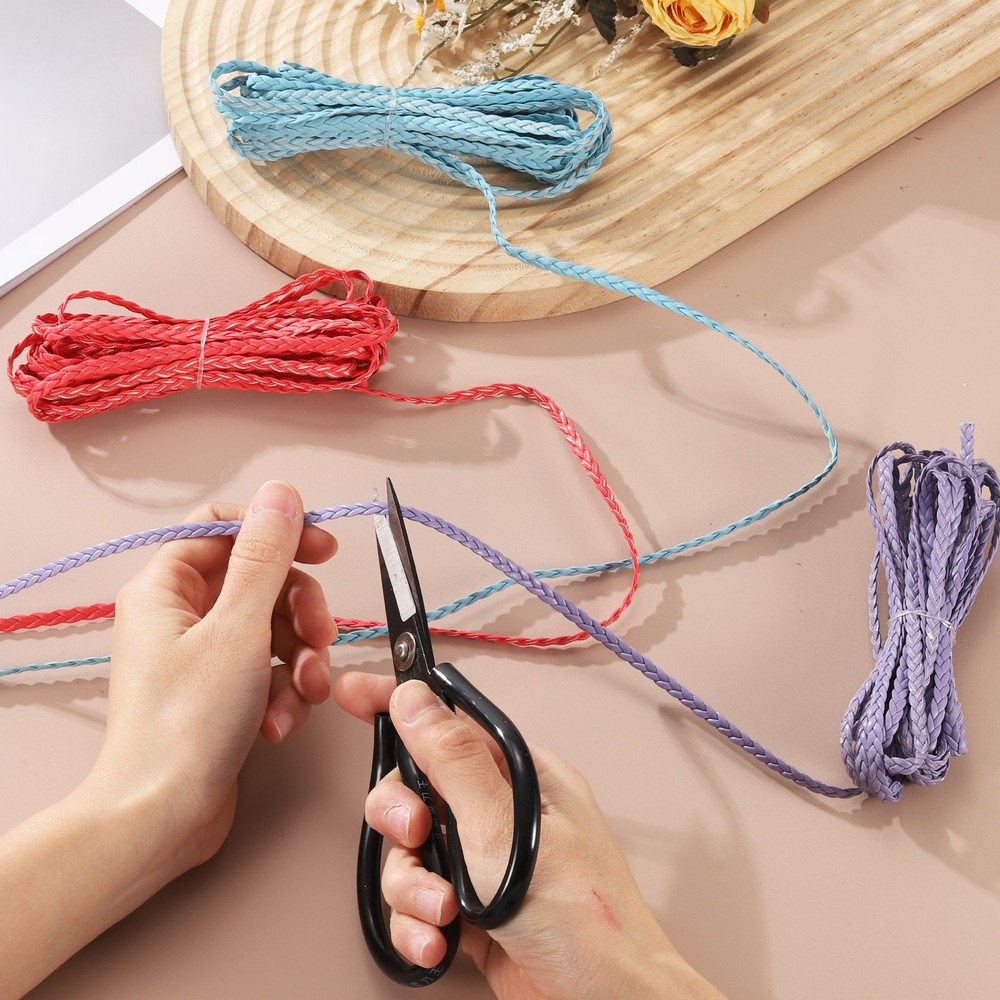 Braided Leather Cord, 5.5 Yards 5mm Flat Craft Leather String, White