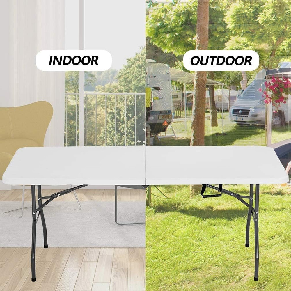 Folding Half Portable Foldable Table for Parties Backyard Events (White, 6 FT 70