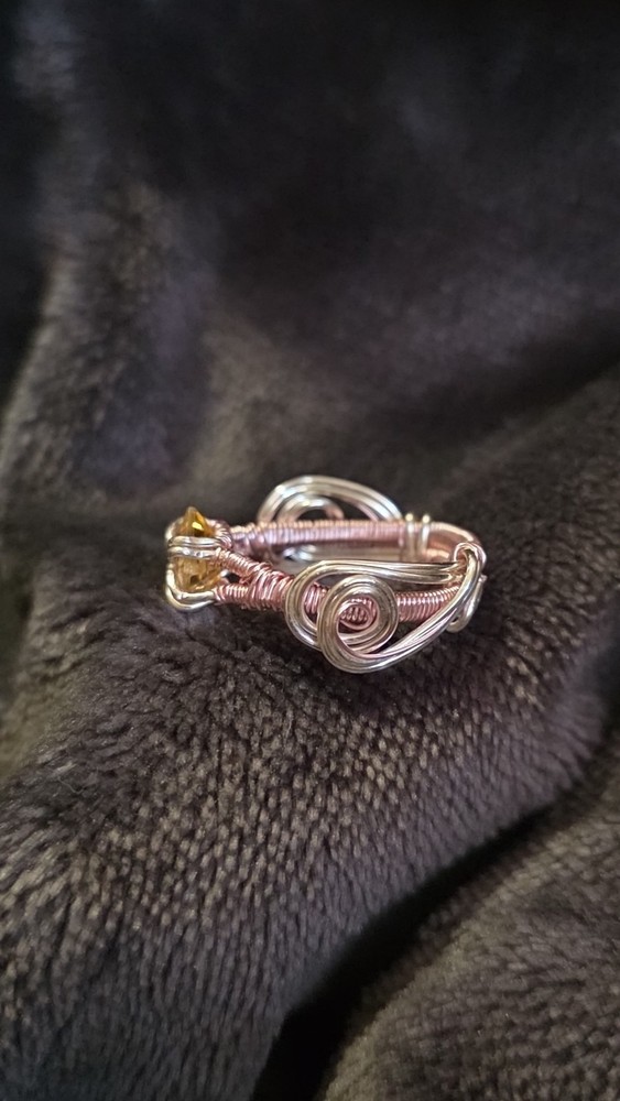Handcrafted Wire Wrapped Silver Ring with Square Yellow Citrine Prong Setting