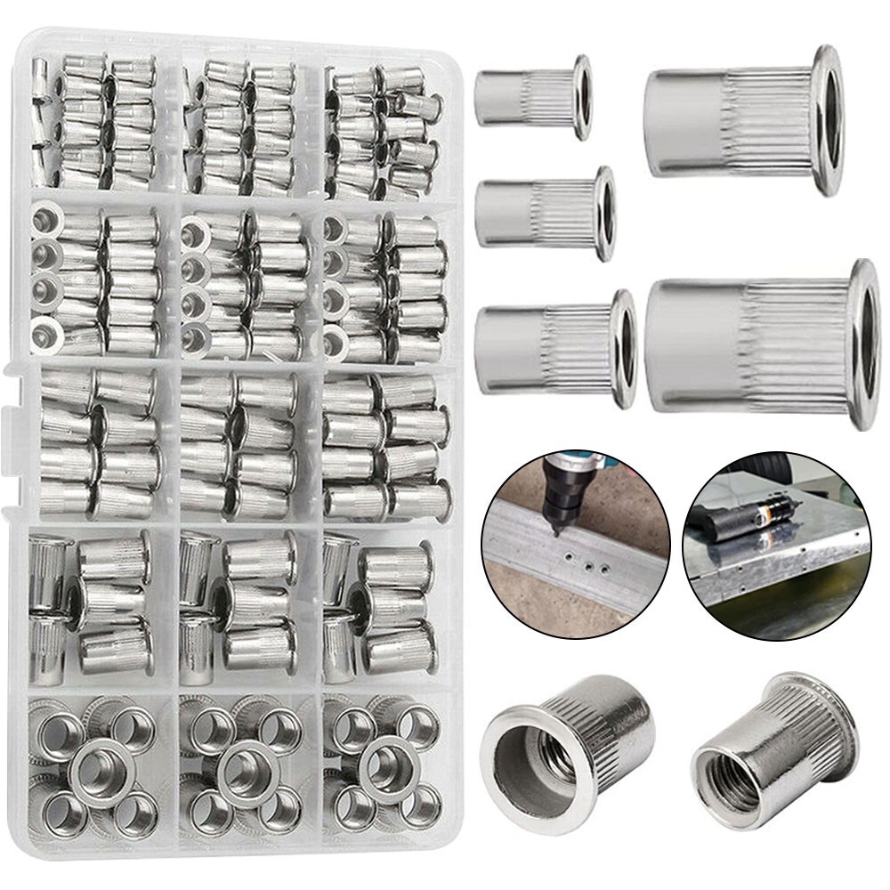 150Pcs Aluminium Flat Head Rivet Nuts Threaded Insert Nut Nutsert Rivnuts
