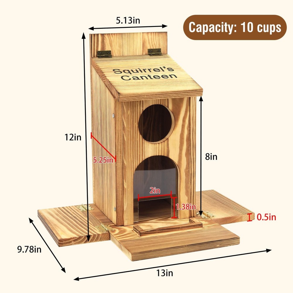 Squirrel Feeder With Standing Panel Wooden Nut Bar For Outside Chipmunk Box