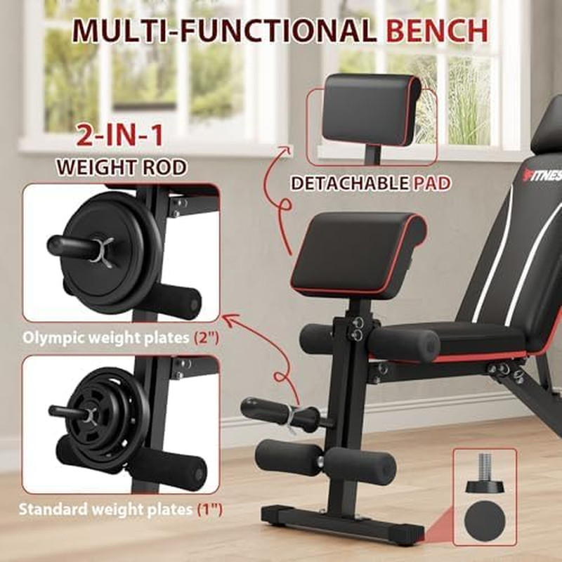 Foldable Weight Bench, Adjustable Workout Bench with Leg Extension, Preacher Pad