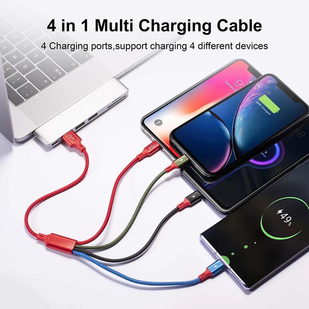 Short Multi Charging Cable, 1Ft/2Pack Multi Charging Cord, 4 in 1 Multiple USB C