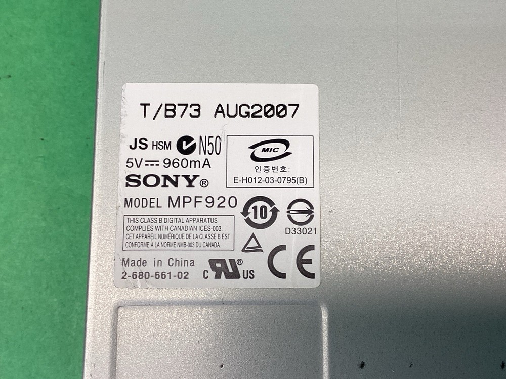 Sony MPF920 - 1.44MB 3.5" Floppy Disk Internal Drive Black - UNTESTED