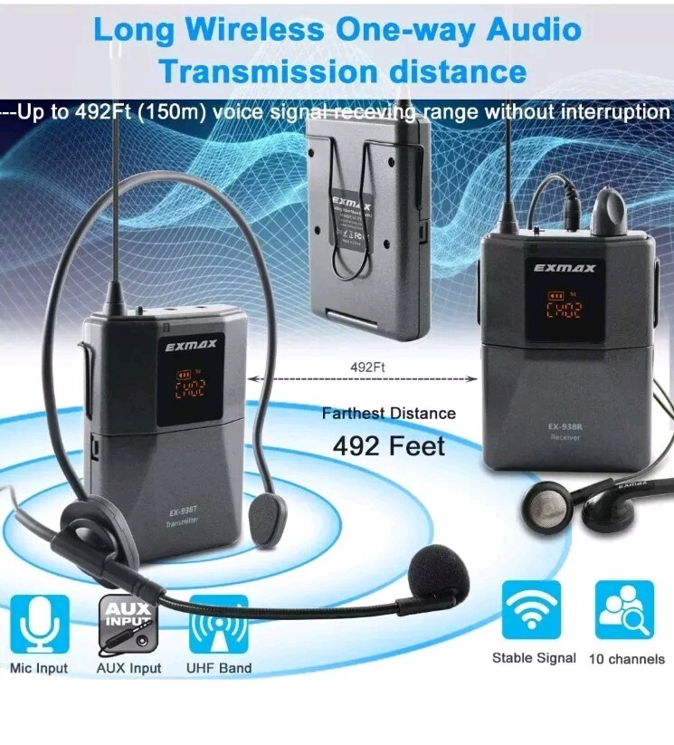 EXMAX EX938 Wireless Microphone System 1 Trasmiter 20 Receivers 20 Earbud + Case