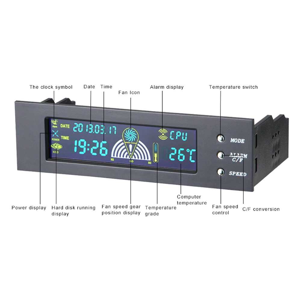 5.25 inch PC Bay Front Panel LCD 3 Fans Speed Temperature Sensor Controller