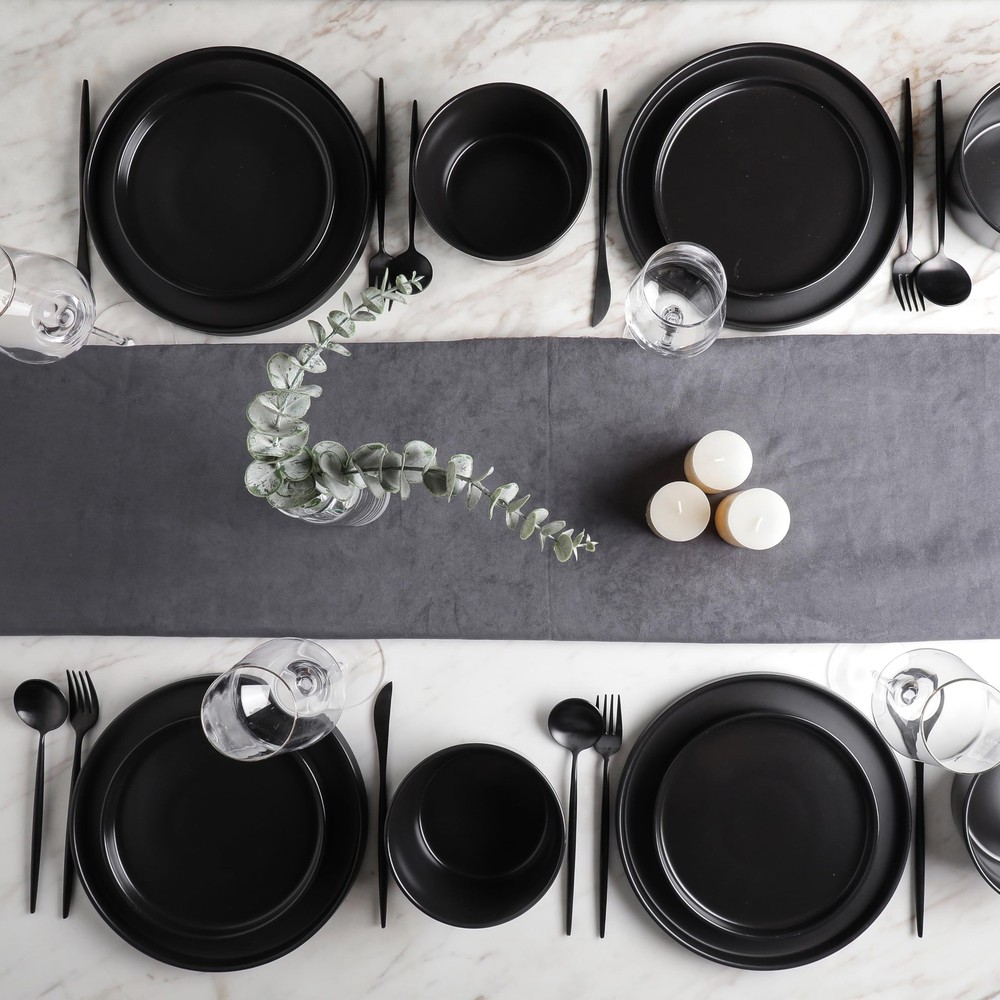 Stone Lain Coupe Dinnerware Set, Service For 4, Black Matte