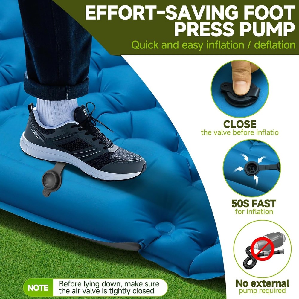 Double Camping Sleeping Pad 4" Extra Thick 2 Person Inflatable Sleeping Pad