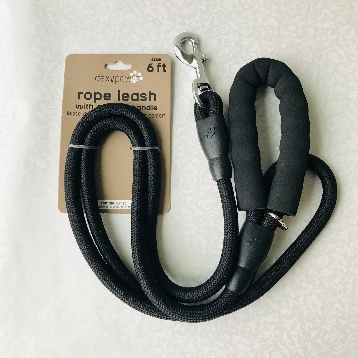 Dog  Dexypaws  rope leash   Dog Leash w/ Comfort Handle 6 ft Black  New