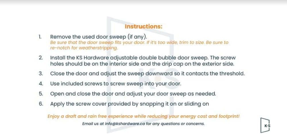 KS Hardware,Patent Pending, Adjustable Double Bubble Door Sweep, Draft Stopper,
