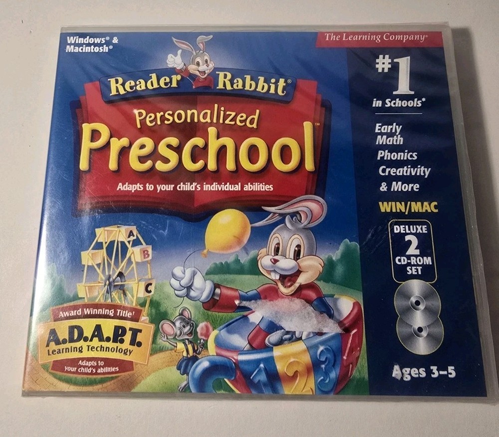 Reader Rabbit Personalized Preschool Deluxe 2 CD-ROM Set WIN/MAC NEW Sealed