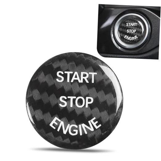 Car Push Start Button Cover, Engine Start Button 1 PC Carbon Fiber Black