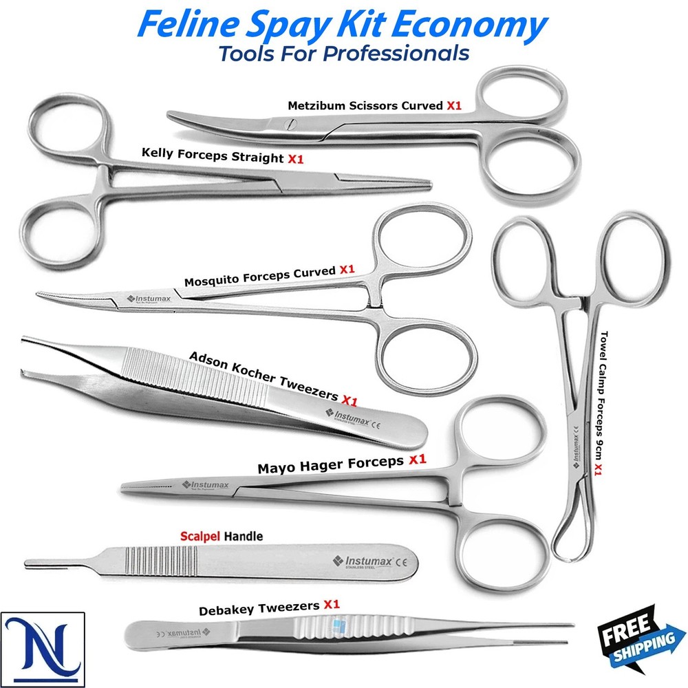 Basic Feline Spay Pack Surgery Instruments Kit Economy Set Stainless CE