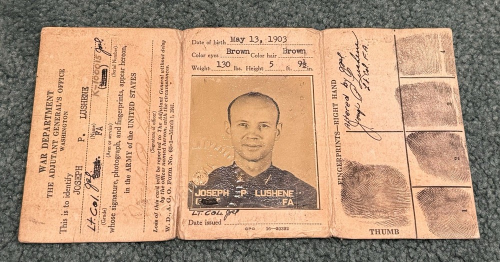 Original WWII US Army 16th Field Artillery Observation Bn Officers ID Card