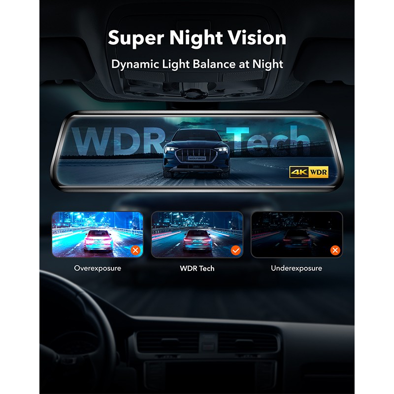 WOLFBOX G930 10" Touch Screen 4K Mirror Dash Cam Front and Rear With 32GB & GPS