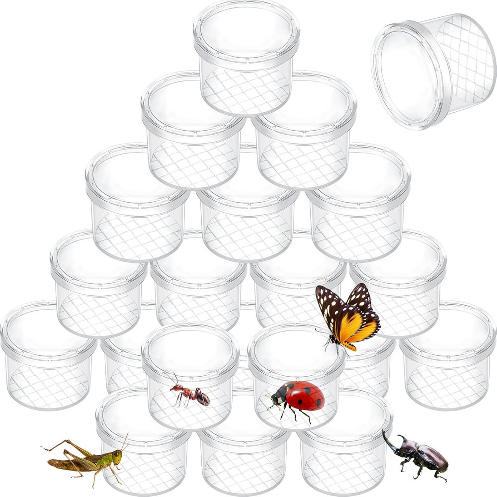 20 Pcs Critter Keeper Bug Magnifier Insect Container with Lid - Bug Catcher Cage
