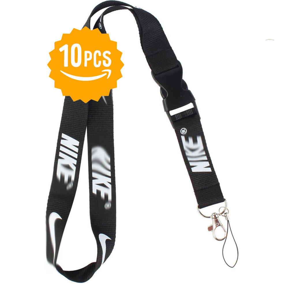 Nike 10 Pieces Set Lanyard Detachable Keychain Badge ID 10-Pack Black and White