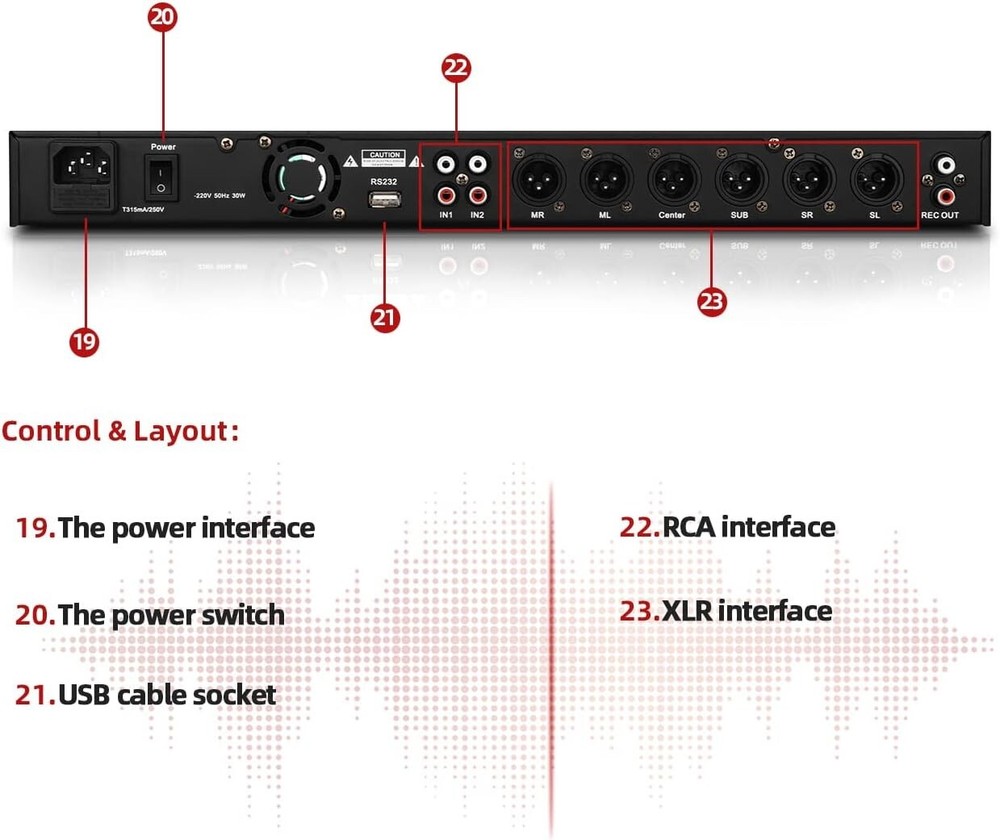 High-Quality Karaoke Audio Processor with 3 Microphone Channels and EQ Control=
