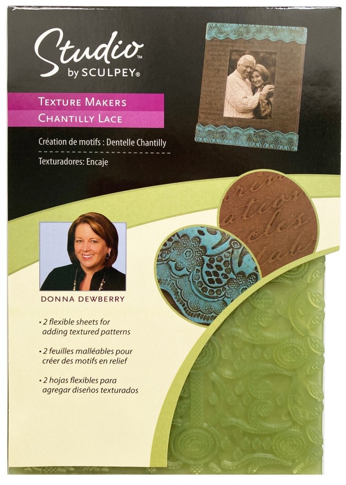 Studio by Sculpey Texture Makers | 2 Sheets | Chantilly Lace & French Script