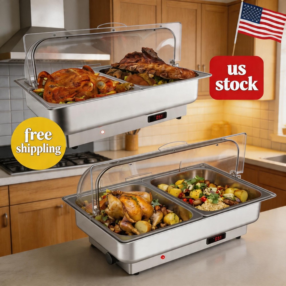 2 Pack Half-Size Electric Chafing Dish Set - Temperature Control Buffet 2x4.5QT