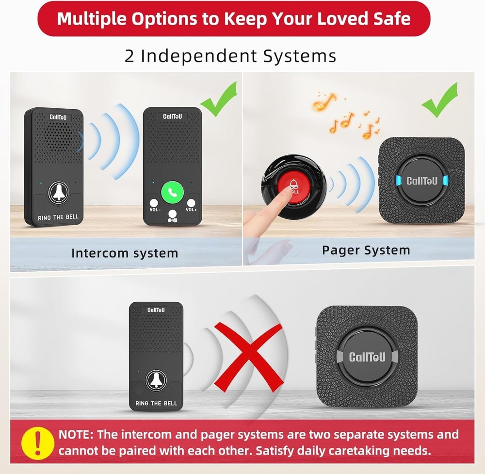 Wireless Intercom System for Home Caregivers - 500FT Range