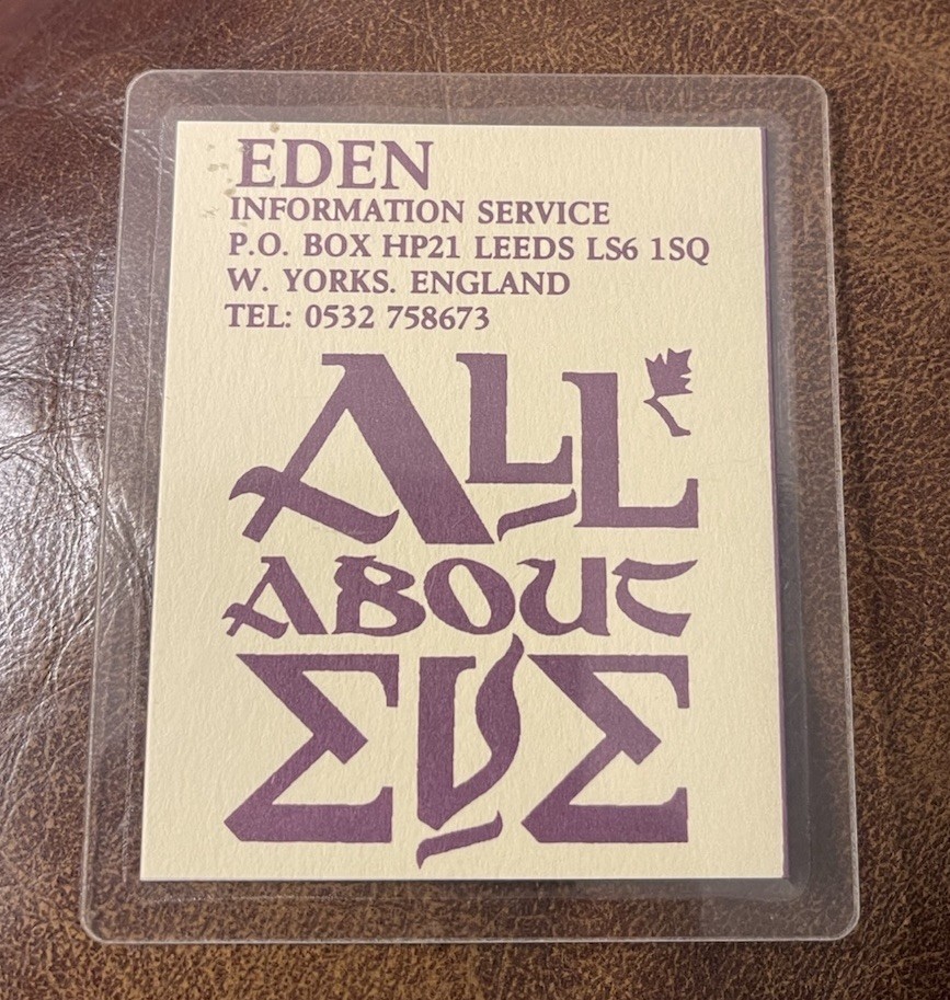 ALL ABOUT EVE RARE PASS OR FAN CLUB MEMBERSHIP CARD WEST YORKSHIRE, ENGLAND