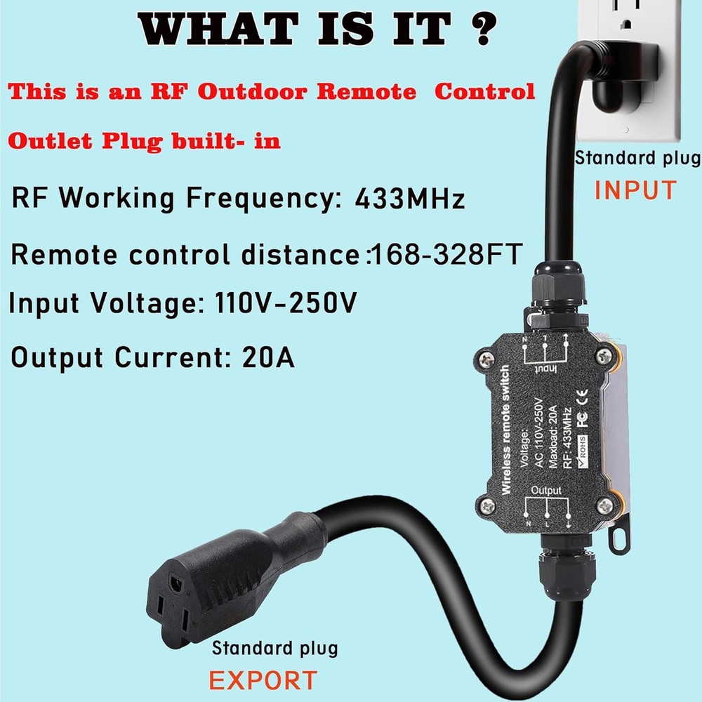 AC110V Remote Control Power Switch - Waterproof Wireless Light Switch