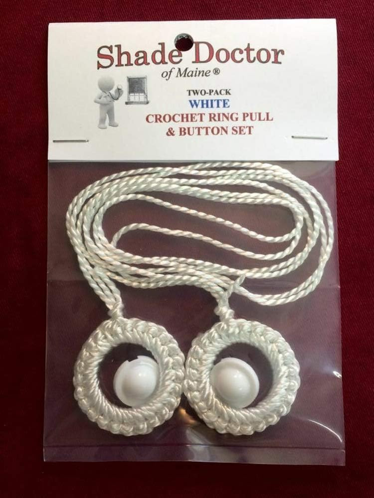 Two Pack Roller Window Shade Double Crochet White Ring Pull & Screw Button Set F